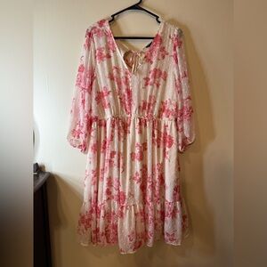 Torrid Pink and White Ruffled Tiered Sundress
